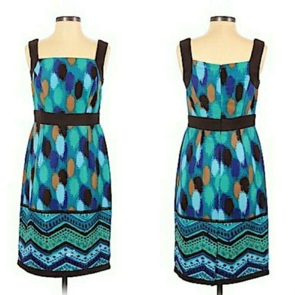 Mod Apron Watercolor Abstract Polka Dot Sleeveless Midi Dress Blue Green Sz 4 - Picture 11 of 11